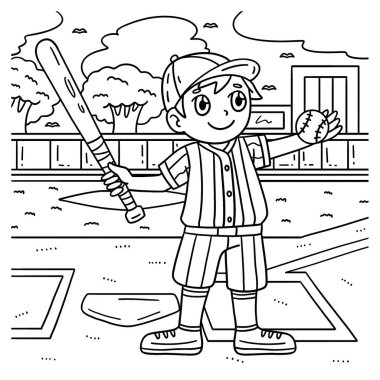 Beyzbol sopalı bir çocuğun sevimli ve komik renkli sayfası. Çocuklar için saatlerce boyama eğlencesi sağlıyor. Renklendirmek için, bu sayfa çok kolaydır. Küçük çocuklar ve yeni yürümeye başlayanlar için uygun..