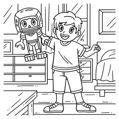 Oyun kurucu oyuncağı olan bir Amerikan futbolcusunun sevimli ve komik renkli sayfası. Çocuklar için saatlerce boyama eğlencesi sağlıyor. Renklendirmek için, bu sayfa çok kolaydır. Küçük çocuklar ve yeni yürümeye başlayanlar için uygun..