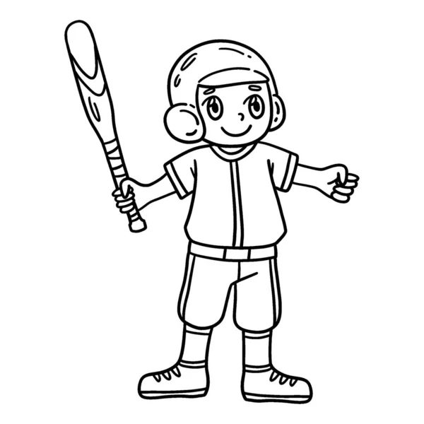 Симпатична Кумедна Розмальовка Хлопчика Який Тримає Бейсбольну Кажана Надає Годинам — стоковий вектор