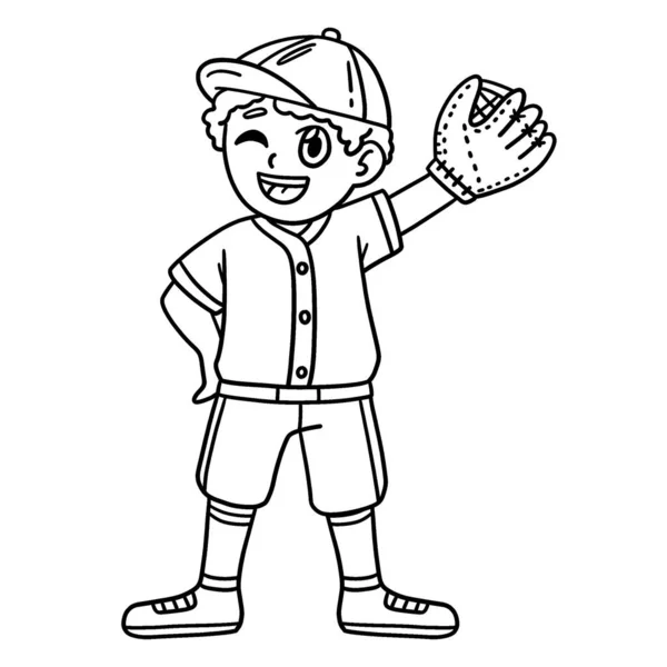 Sebuah Halaman Pewarnaan Lucu Dan Lucu Dari Baseball Boy Pitcher - Stok Vektor