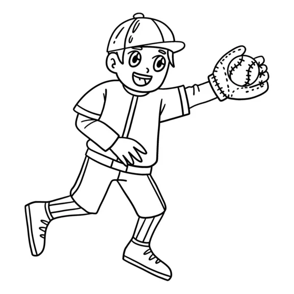 Een Leuke Grappige Kleurplaat Van Een Boy Catching Baseball Zorgt — Stockvector