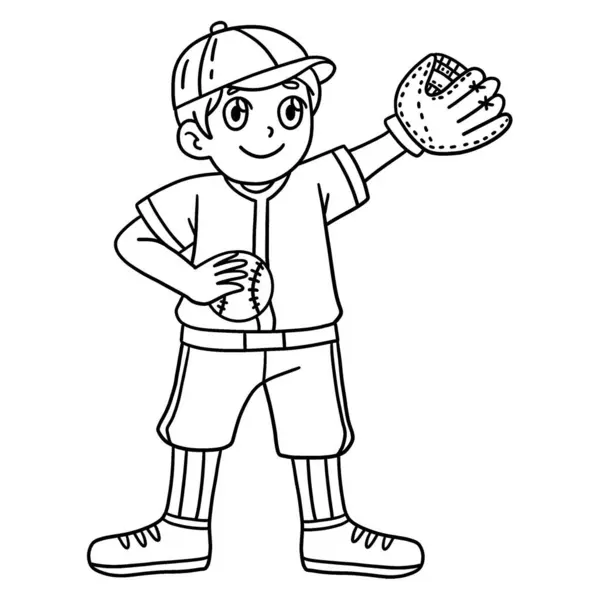 Eine Süße Und Lustige Malseite Von Einem Baseball Boy Pitcher — Stockvektor