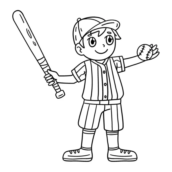 Симпатична Кумедна Розмальовка Хлопчика Бейсбольною Битою Надає Годинам Розмальовки Веселощів — стоковий вектор