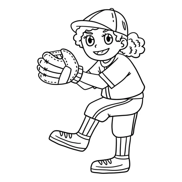 Een Leuke Grappige Kleurplaat Van Een Girl Pitching Baseball Zorgt — Stockvector