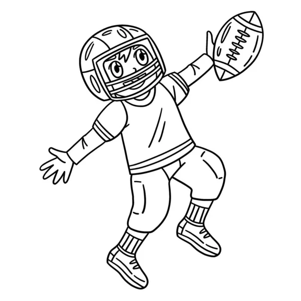Cute Funny Coloring Page American Football Player Receiving Ball Provides — Stock Vector