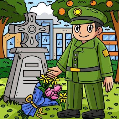Bu karikatür parçası bir Anma Günü askeri ve bir Tombstone illüstrasyonunu gösteriyor..