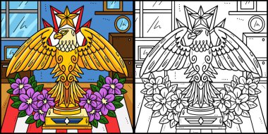 Bu boyama sayfasında Anma Günü hatırası var. Bu illüstrasyonun bir tarafı renkli ve çocuklar için bir ilham kaynağı..