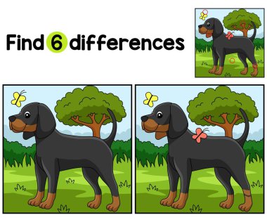 Coonhound Dog Kids aktivite sayfasındaki farklılıkları bul ya da bul. Çocuklar için eğlenceli ve eğitici bir bulmaca eşleştirme oyunudur..