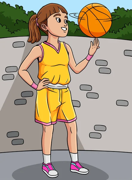 Deze Cartoon Clipart Toont Een Basketbal Meisje Spinning Ball Illustratie — Stockvector