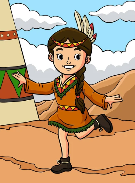 Dieser Cartoon Clip Zeigt Ein Indianermädchen Beim Tanzen — Stockvektor