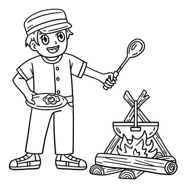 Kamp çocuğu aşçılığının sevimli ve komik renkli bir sayfası. Çocuklar için saatlerce boyama eğlencesi sağlıyor. Renklendirmek için, bu sayfa çok kolaydır. Küçük çocuklar ve yeni yürümeye başlayanlar için uygun..