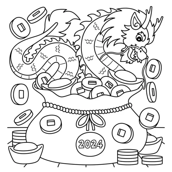 stock vector A cute and funny coloring page of a Year of the Dragon Money. Provides hours of coloring fun for children. To color, this page is very easy. Suitable for little kids and toddlers.