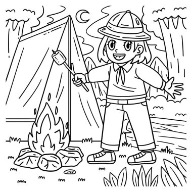 Marshmallow kızartan bir Kamp Kampçısı 'nın sevimli ve komik renkli sayfası. Çocuklar için saatlerce boyama eğlencesi sağlıyor. Renklendirmek için, bu sayfa çok kolaydır. Küçük çocuklar ve yeni yürümeye başlayanlar için uygun..