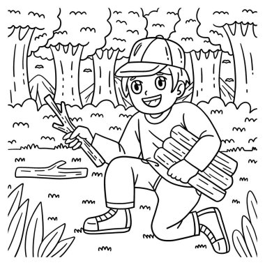 Kamp Kampçısının odun toplamasının sevimli ve komik renkli bir sayfası. Çocuklar için saatlerce boyama eğlencesi sağlıyor. Renklendirmek için, bu sayfa çok kolaydır. Küçük çocuklar ve yeni yürümeye başlayanlar için uygun..