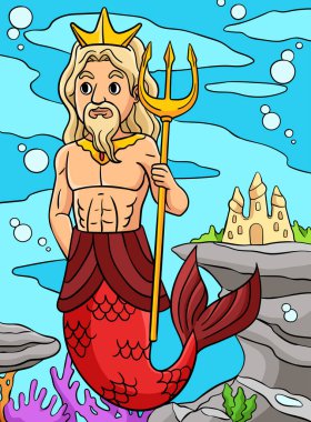 This cartoon clipart shows a Merman King illustration. clipart