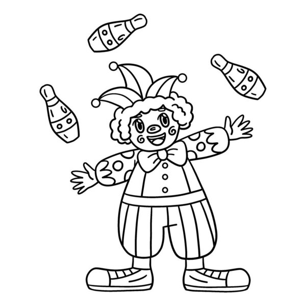 A cute and funny coloring page of a Circus Clown Juggling Pins. Provides hours of coloring fun for children. To color, this page is very easy. Suitable for little kids and toddlers.