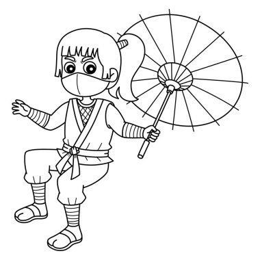 Ninja Kunoichi 'nin Şemsiye Tutuşu' nun sevimli ve komik renkli sayfası. Çocuklar için saatlerce boyama eğlencesi sağlıyor. Renklendirmek için, bu sayfa çok kolaydır. Küçük çocuklar ve yeni yürümeye başlayanlar için uygun..