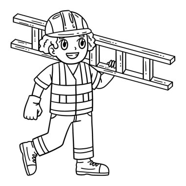 Merdiveni olan bir inşaat işçisinin sevimli ve komik renkli sayfası. Çocuklar için saatlerce boyama eğlencesi sağlıyor. Renklendirmek için, bu sayfa çok kolaydır. Küçük çocuklar ve yeni yürümeye başlayanlar için uygun..