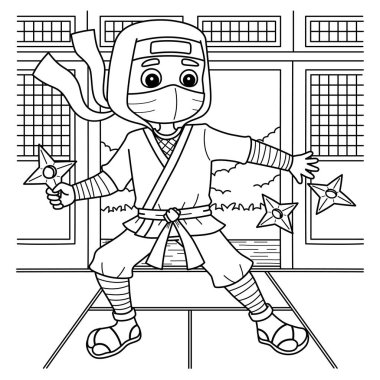 Shuriken fırlatan bir Ninja 'nın sevimli ve komik renkli sayfası. Çocuklar için saatlerce boyama eğlencesi sağlıyor. Renklendirmek için, bu sayfa çok kolaydır. Küçük çocuklar ve yeni yürümeye başlayanlar için uygun..