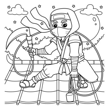 Bir Ninja ve Kusarigama 'nın sevimli ve komik renkli sayfası. Çocuklar için saatlerce boyama eğlencesi sağlıyor. Renklendirmek için, bu sayfa çok kolaydır. Küçük çocuklar ve yeni yürümeye başlayanlar için uygun..