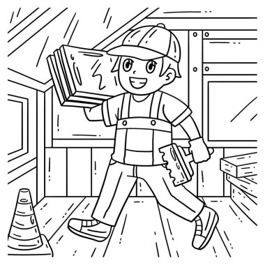 Kiremit taşıyan bir inşaat işçisinin sevimli ve komik renkli sayfası. Çocuklar için saatlerce boyama eğlencesi sağlıyor. Renklendirmek için, bu sayfa çok kolaydır. Küçük çocuklar ve yeni yürümeye başlayanlar için uygun..