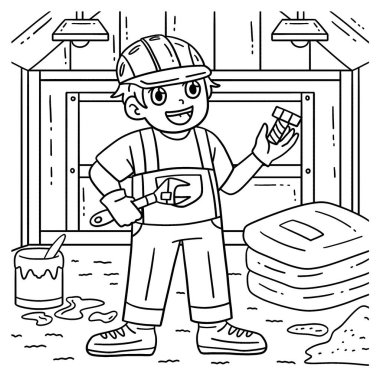 Anahtarı ve cıvatası olan bir inşaat işçisinin sevimli ve komik renkli sayfası. Çocuklar için saatlerce boyama eğlencesi sağlıyor. Renklendirmek için, bu sayfa çok kolaydır. Küçük çocuklar ve yeni yürümeye başlayanlar için uygun..