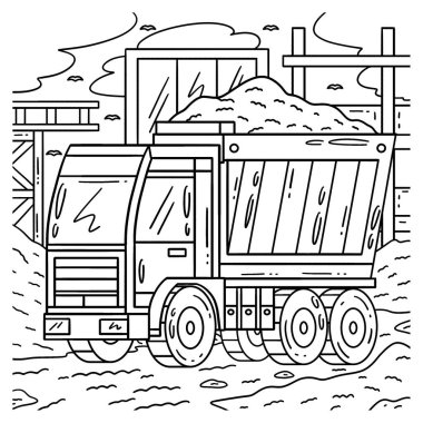 A cute and funny coloring page of a Construction Dump Truck. Provides hours of coloring fun for children. To color, this page is very easy. Suitable for little kids and toddlers. clipart