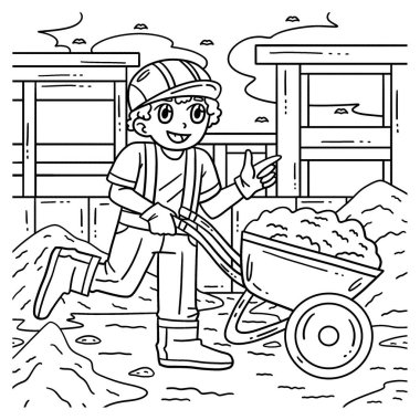 İnşaat işçisi ve el arabasının sevimli ve komik renkli sayfası. Çocuklar için saatlerce boyama eğlencesi sağlıyor. Renklendirmek için, bu sayfa çok kolaydır. Küçük çocuklar ve yeni yürümeye başlayanlar için uygun..