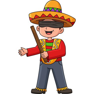 Bu karikatür, elinde Pinata Çubuğu olan Meksikalı bir çocuğu gösteriyor..