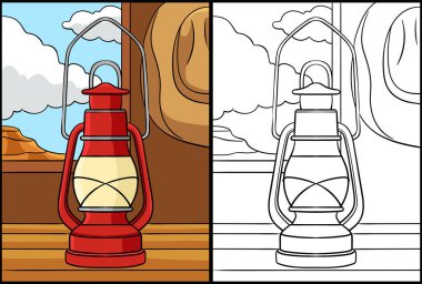 Bu boyama sayfasında Kovboy Feneri var. Bu illüstrasyonun bir tarafı renkli ve çocuklar için bir ilham kaynağı..