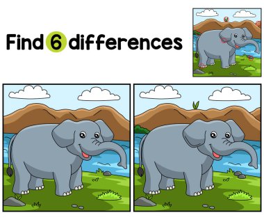 Fil Hayvan Çocukları aktivite sayfasındaki farklılıkları bul ya da tespit et. Çocuklar için eğlenceli ve eğitici bir bulmaca eşleştirme oyunu.