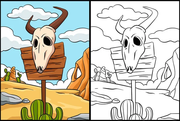 Bu renkli sayfa Kovboy Boğa Kafatası 'nı gösteriyor. Bu illüstrasyonun bir tarafı renkli ve çocuklar için bir ilham kaynağı..