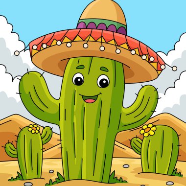 Bu karikatür parçası Sombrero resimli bir Cinco de Mayo Kaktüsünü gösteriyor..
