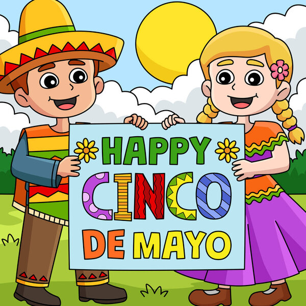 This cartoon clipart shows a Happy Cinco de Mayo illustration.