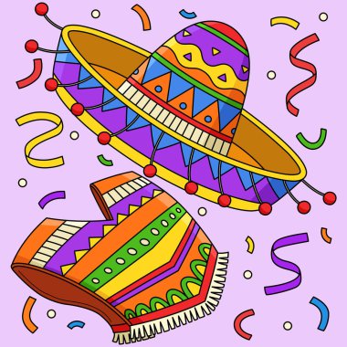 Bu karikatür parçası Cinco de Mayo Sombrero ve Poncho illüstrasyonunu gösteriyor..