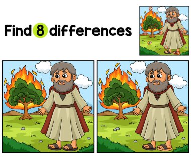 Hristiyan Musa ve Yanan Bush çocukları aktivite sayfasındaki farklılıkları bul ya da tespit et. Çocuklar için eğlenceli ve eğitici bir bulmaca eşleştirme oyunu.