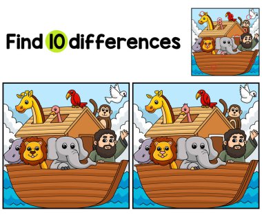 Bu Christian Noah 's Ark çocuk aktivite sayfasındaki farklılıkları bul ya da tespit et. Çocuklar için eğlenceli ve eğitici bir bulmaca eşleştirme oyunu.
