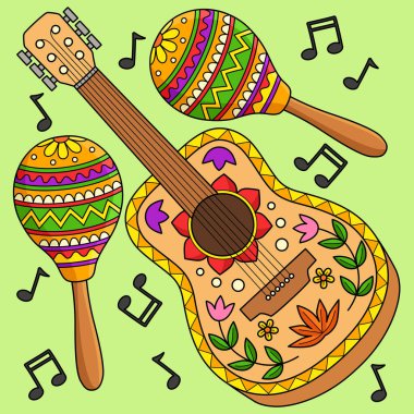 Bu karikatür parçası Cinco de Mayo Guitar ve Maracas 'ın resimlerini gösteriyor..