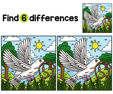 Bu Hıristiyan Güvercini 'ndeki farklılıkları tespih çeken çocuklar aktivite sayfası ile bul ya da bul. Çocuklar için eğlenceli ve eğitici bir bulmaca eşleştirme oyunu.