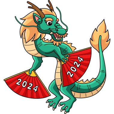 Bu karikatür 2024 hayran illüstrasyonlu Ejderha Yılı 'nı gösteriyor..