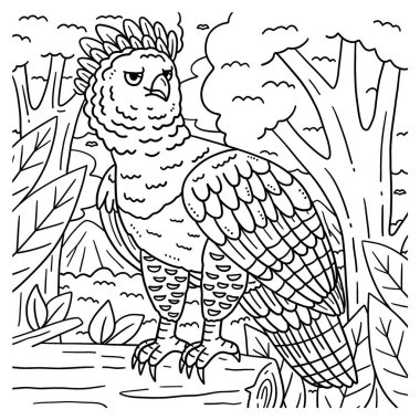 A cute and funny coloring page of a Harpy Eagle. Provides hours of coloring fun for children. To color, this page is very easy. Suitable for little kids and toddlers.