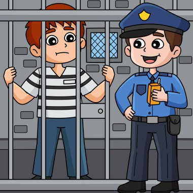 Bu karikatür, bir polis ve mahkum resimlerini gösteriyor..