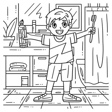 Diş fırçası ve diş macunuyla bir çocuğun şirin ve komik renkli sayfası. Çocuklar için saatlerce boyama eğlencesi sağlıyor. Renklendirmek için, bu sayfa çok kolaydır. Küçük çocuklar ve yeni yürümeye başlayanlar için uygun..