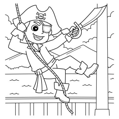 Bir korsan salıncağının sevimli ve komik renkli sayfası. Çocuklar için saatlerce boyama eğlencesi sağlıyor. Renklendirmek için, bu sayfa çok kolaydır. Küçük çocuklar ve yeni yürümeye başlayanlar için uygun..