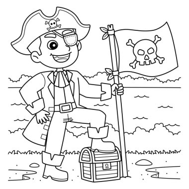 Jolly Roger bayrağı olan bir Korsan 'ın sevimli ve komik renkli sayfası. Çocuklar için saatlerce boyama eğlencesi sağlıyor. Renklendirmek için, bu sayfa çok kolaydır. Küçük çocuklar ve yeni yürümeye başlayanlar için uygun..