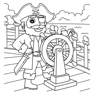 Bir korsan direksiyonun sevimli ve komik renkli sayfası. Çocuklar için saatlerce boyama eğlencesi sağlıyor. Renklendirmek için, bu sayfa çok kolaydır. Küçük çocuklar ve yeni yürümeye başlayanlar için uygun..