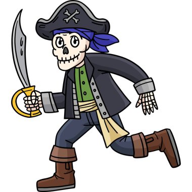 Bu karikatür klibinde Cutlass illüstrasyonlu bir İskelet Korsanı var..