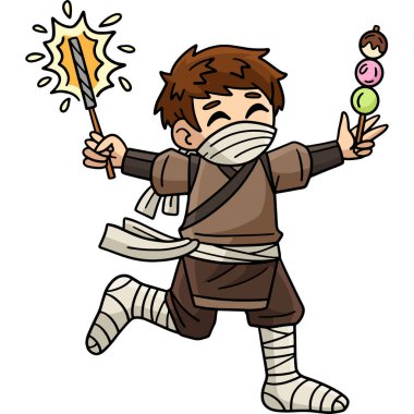 Bu karikatür, Sparklers ve Dango illüstrasyonlu bir Ninja 'yı gösteriyor.. 