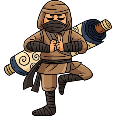 Bu karikatür, geriye kayma çizimi olan bir ninjayı gösteriyor.. 