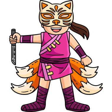 Bu karikatür, Kitsune Maskeli ve Kuyruklu bir Ninja 'yı gösteriyor.. 